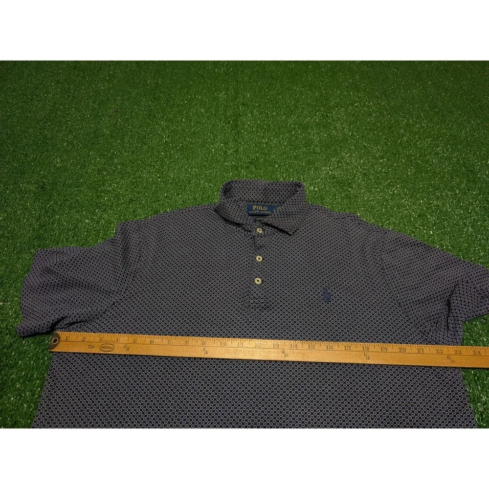 Polo Ralph Lauren Classic Fit Polo Shirt Patterned Casual Blue Large (Tiny Hole)